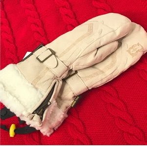 Gore Tex Cream Buckle Mittens Gloves Shearling Faux Fur Size S